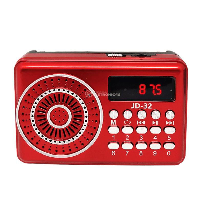 Rádio Fm Portátil Com Bluetooth Mp3 Bateria Recarregável JD32